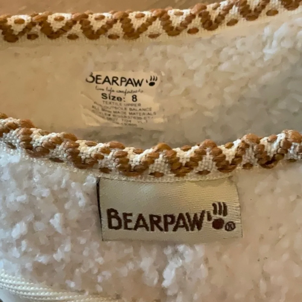 BearPaw Kids Ivory Plush Slip-On Slippers with Decorative Trim